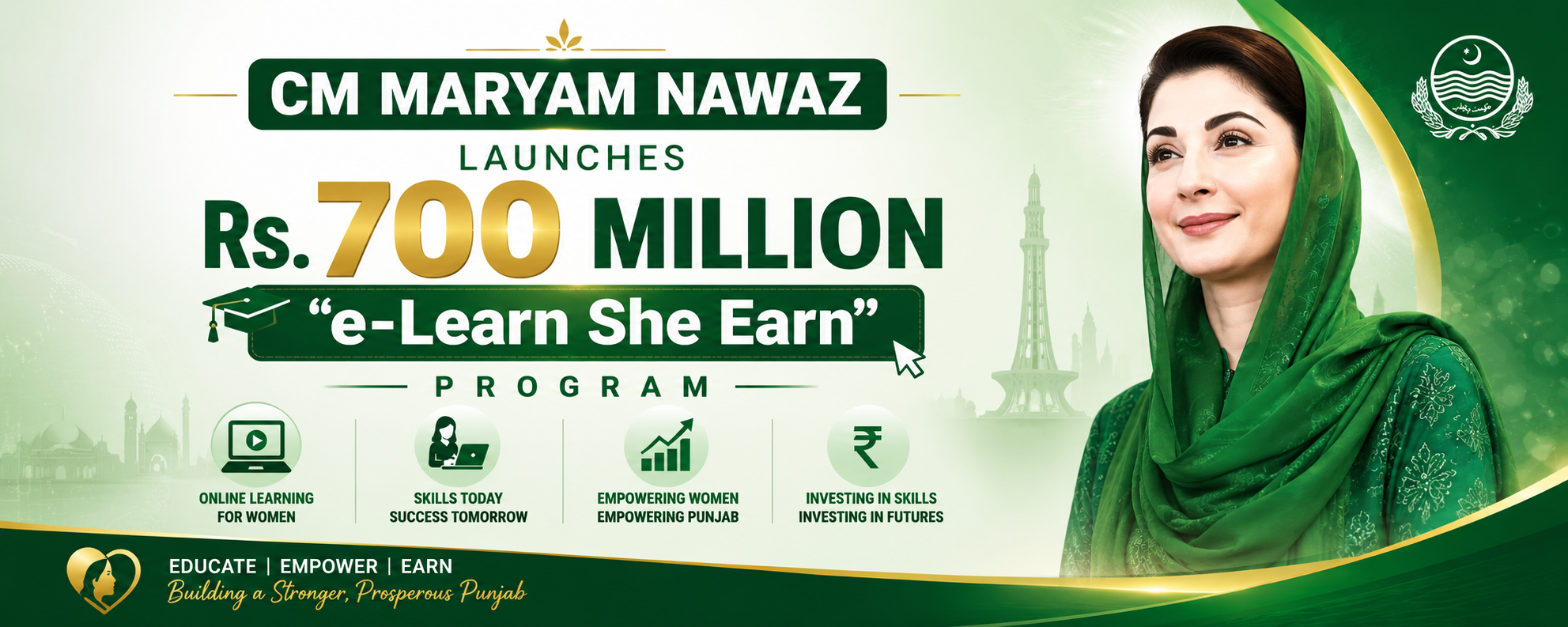 CM Maryam Nawaz Launches Rs. 700 Million “e-Learn She Earn” Program