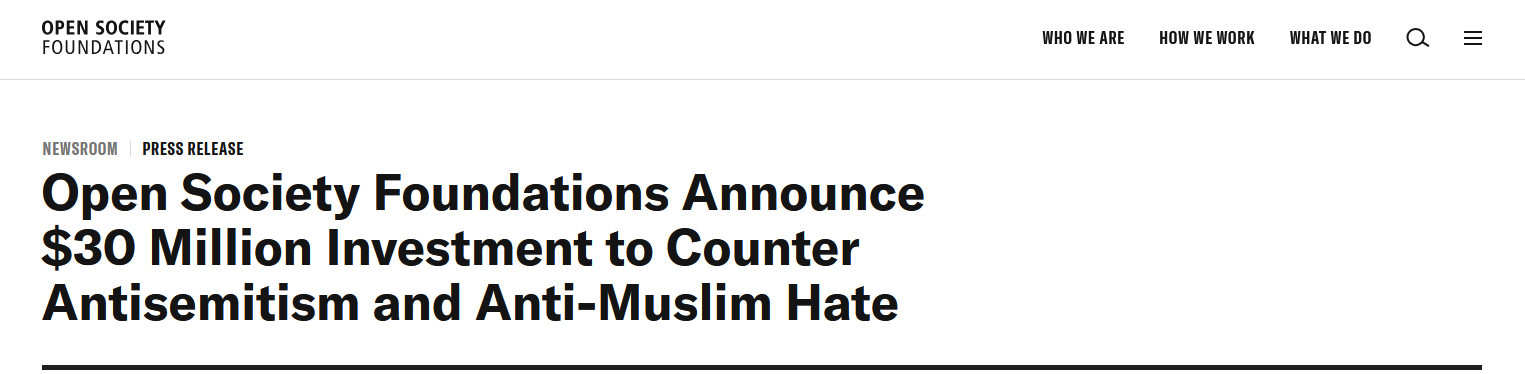 Open Society Foundations Announce $30 Million Investment to Counter Antisemitism and Anti-Muslim Hate