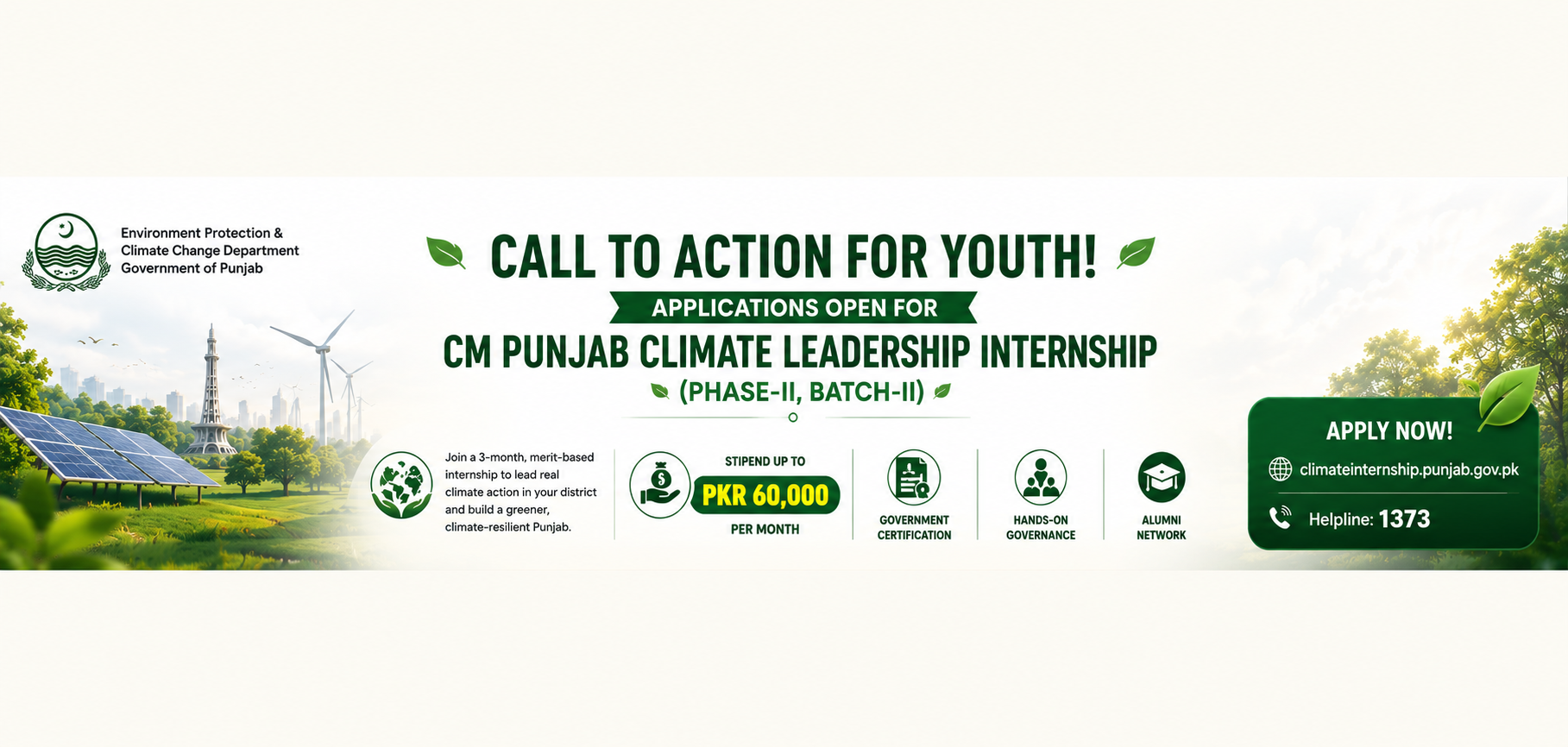 Apply for the CM Punjab Climate Leadership Internship with PKR 60,000 per Month